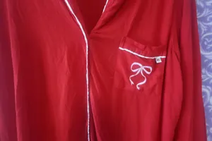 Victoria's Secret modal blend bow pj pajamas button down top with pocket Christmas long sleeve in red size large. thumbnail 5
