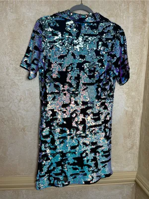 Bhanuni by Jyoti Sequin V-Neck Short Sleeve Mini Dress Black Multi Size Su thumbnail 10