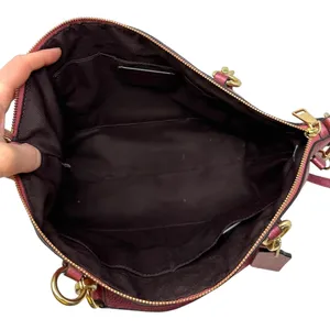 Coach Pebbled Leather Satchel Crossbody Bag Metallic Burgundy Gold Hardware thumbnail 8