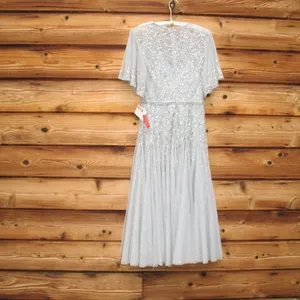 Mac Duggal Light Blue Size 6 Beaded Sequin Rhinestone High Neck MIDI Dress Gown thumbnail 9