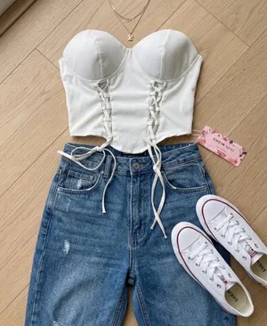 White Lace-Up Bustier Crop Top - Women's Top thumbnail 1
