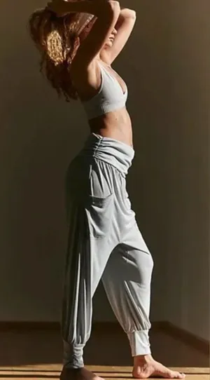 NWOT FREE PEOPLE Movement X Free People Victory Harem Pants - Beach Fog thumbnail 1