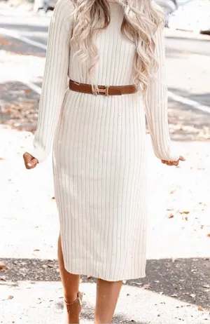 ✨HP✨Cream Ribbed Knit Midi Dress✨ thumbnail 1