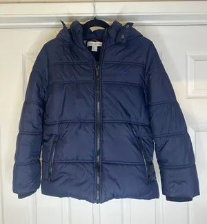 Calvin Klein Navy Blue Puffer Jacket with Hood | Fleece Lined Winter Coat Size L thumbnail 1