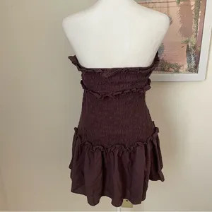American Eagle Smocked Drop Waist Mini Dress in Brown XS thumbnail 5