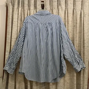 Aerie Blue and White Striped Button-Up Shirt With Pocket thumbnail 5
