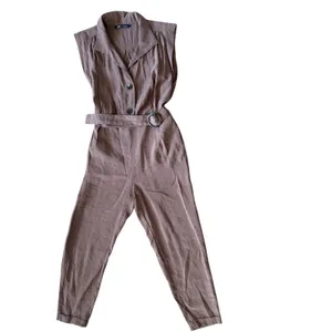 ZARA Sleeveless Collared Belted Wide Leg Jumpsuit Brown XS thumbnail 2