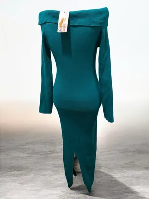 PRETTYGARDEN Off-Shoulder Teal Maxi Knit Dress thumbnail 2