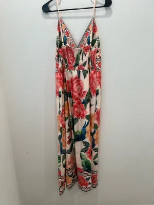 Floral V-Neck Maxi Dress with Parrot Print -by Sunday Up Size L thumbnail 3
