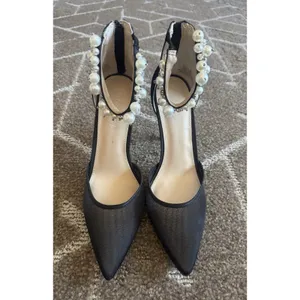 Betsey Johnson SB Ellah Pearl Crystal Embellished Mesh High Heels Pointed Toe 8 thumbnail 6