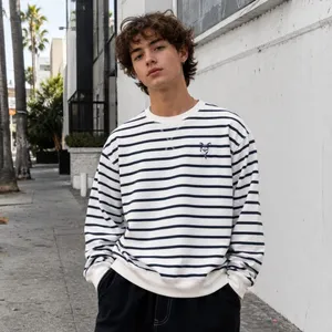 H&M Navy & White Striped Oversized Sweatshirt Bow Heart Graphic M thumbnail 3