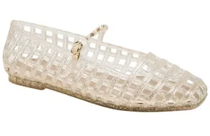 NWT Karl Lagerfeld Paris Juliska Mary Jane Jelly Flats KL265546 White Gold 8M thumbnail 1