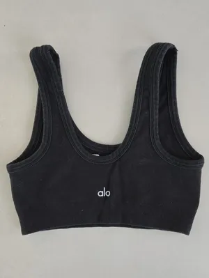ALO Yoga Wellness Black Logo Ribbed Sport Bra Size S thumbnail 3