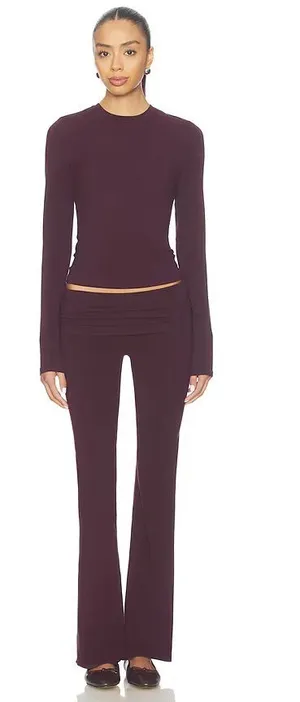 NWOT Skims Cotton Jersey Foldover Pant in Deep Berry thumbnail 1