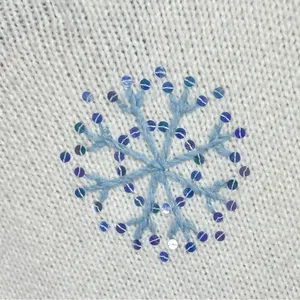 Quacker Factory Snowflake Sweater L Off White Cream Blue Sequins Winter Holiday thumbnail 5