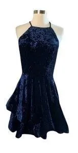 B Darlin velvet mini dress with ruffle hem and halter top thumbnail 2