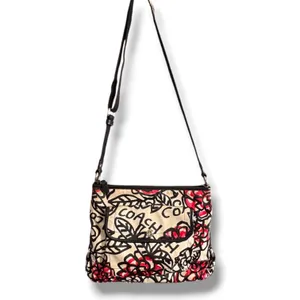 Coach Poppy Floral Graffiti Crossbody Bag Pink Black Satin Y2K Streetwear Purse thumbnail 14