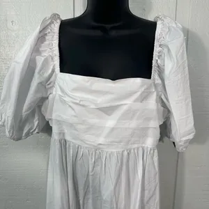 Know One Cares White Empire Cut Poplin Puff Sleeve Midi Dress Size Large NWT thumbnail 5