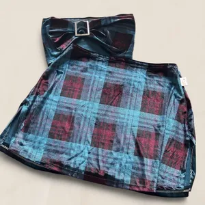 Nebbity two piece velvet plaid blue set top + skirt size small thumbnail 1