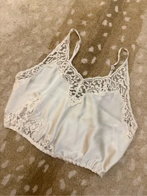 Free People Ivory Lace Satin Cropped Cami Tank Top XS Romantic Lingerie Y2K thumbnail 4