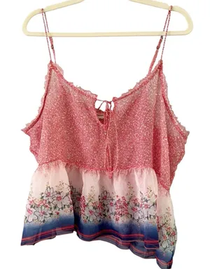 Arizona Jeans Sheer Mesh Floral Peplum Cami Top Size XL Red White Blue thumbnail 1