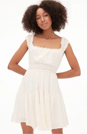 Aeropostale White Solid Textured Dot A-Line Gauzy Dress S thumbnail 1