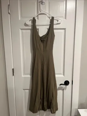 MABLE Cotton Open Front Twist Midi Dress In Olive Size Medium thumbnail 6