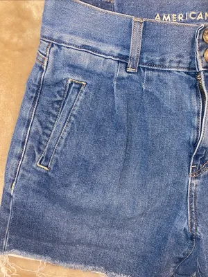 American Eagle Outfitters Blue Denim High-Waist Frayed Shorts thumbnail 3
