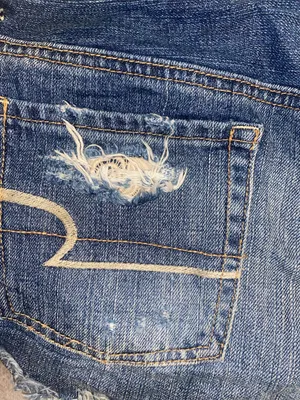 American Eagle Outfitters Dark Blue Distressed Denim Shorts with Lace Inset thumbnail 5