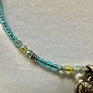 Blue beaded rhinestone heart choker necklace thumbnail 6