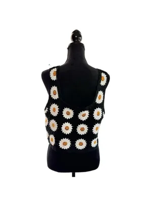 Y2K Black Sunflower Crotched Tank Top Size X-Large Women's New No Tags thumbnail 4