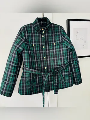 J. crew Green Tartan Plaid Belted Puffer Jacket Coat Women's size large thumbnail 3