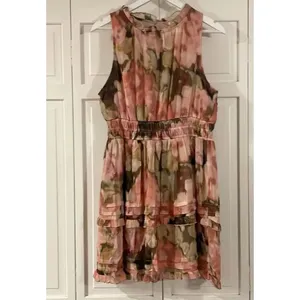 Nicole Miller pink floral smocked waist floral chiffon dress XL thumbnail 3
