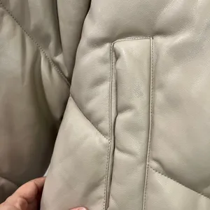 Abercrombie Vegan Leather Puffer Jacket Size M‎ Neutral Beige Cropped Winter thumbnail 4