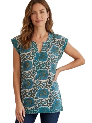Anthro Roberta Roller Rabbit Oversized Embroidered Sleeveless Tunic Print Top XS thumbnail 7
