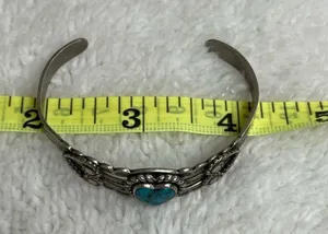 Silver Nickle Bell Faux Turquoise cuff bracelet thumbnail 5