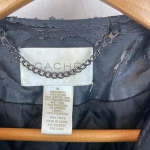 Cache Black Vegan Faux Leather Cropped Collarless Moto Zip Jacket XS thumbnail 7