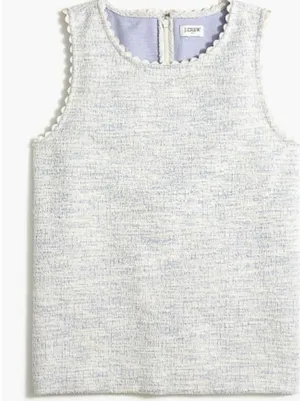 J. Crew Textured Tank Top with Scallop Trim Blue Size XL Blue Tweed thumbnail 1