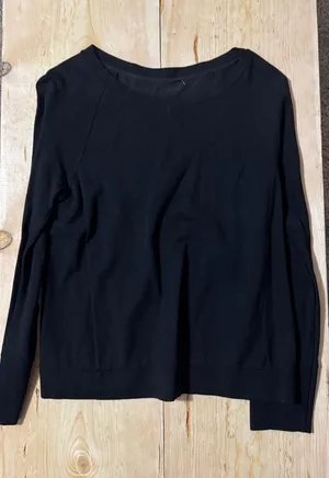 Banana Republic Womens Black Mixed Media Silk Back Long Sleeve Top M‎ 129760 thumbnail 1