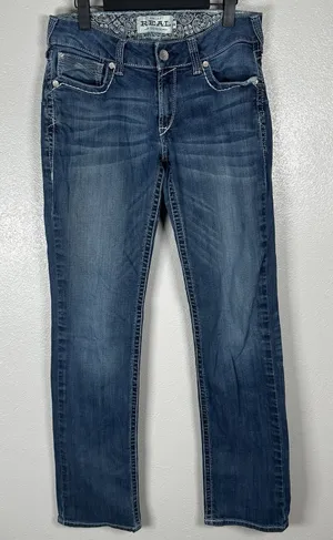 Ariat Real Mid Rise Straight Leg Dresden Jeans Womens 30Long Blue Med Wash Denim thumbnail 1