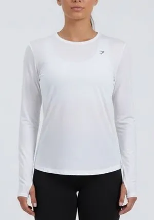 Gymshark Super Soft Cut Out Long Sleeve Top White Athletic Fitness Activewear‎ thumbnail 1