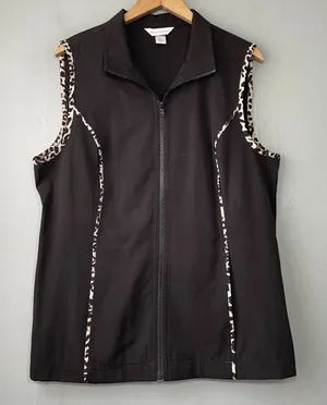 Christopher & Banks Vest Size Large Zip Up Black Leopard Print Chic Whimsigoth thumbnail 1