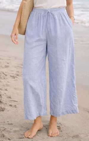 Talbots Linen Wide Leg Striped Pull On Relaxed Fit Pants Blue White Size 14 thumbnail 1