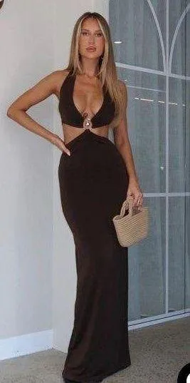 White Fox Haven't Met You Maxi Dress Chocolate thumbnail 1