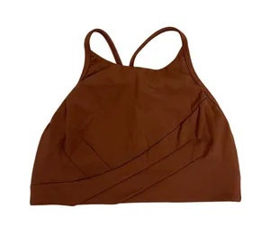 Lululemon Flow Y Wrap Front High Neck Activewear Sports Bra Copper Brown Size 4 thumbnail 1