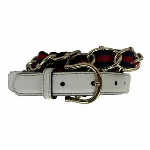 Gucci White Leather Gold Chain Web Belt Women Size 85/34 thumbnail 3