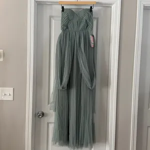 NWT Birdy Grey Sage Green Christina Full Length Tulle Bridesmaid Prom Dress thumbnail 5