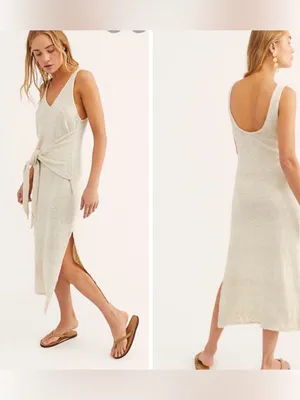 Free People FP Beach Knit Hamptons Maxi Dress Wrap Boho‎ Coastal S thumbnail 2