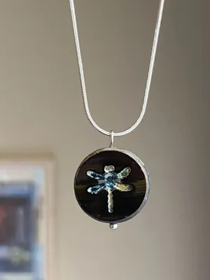 Handmade boho fairy dragonfly quality Czech glass bead & stainless steel necklace🍃 thumbnail 2