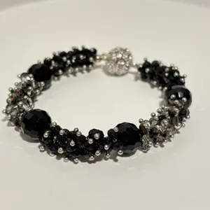 Black Crystal Beaded Magnetic Clasp Bracelet thumbnail 6